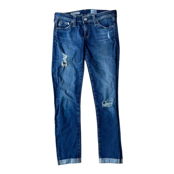 AG Adriano Goldschmied Size 25 Blue Denim The Stilt Roll Up Distressed Jeans - Picture 1 of 8